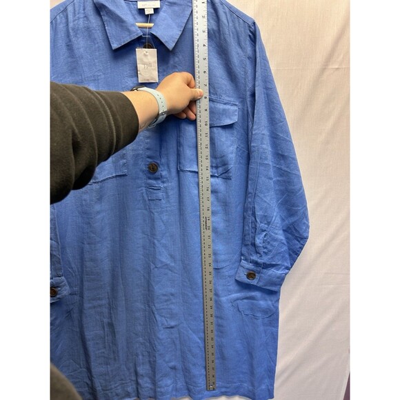 NWT J Jill XL Love Linen Blue Ginger Shirt Dress w/ Pockets Casual Lightweight - Picture 4 of 8